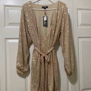 Sequin gold wrap dress